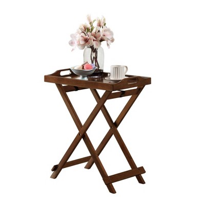 Espresso Folding Tray Table with Solid Wood Legs