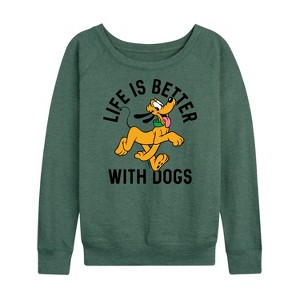 Women's - Disney - Pluto Life Is Better With Dogs Lightweight French Terry Wide Neck Long Sleeve Shirt - 1 of 4