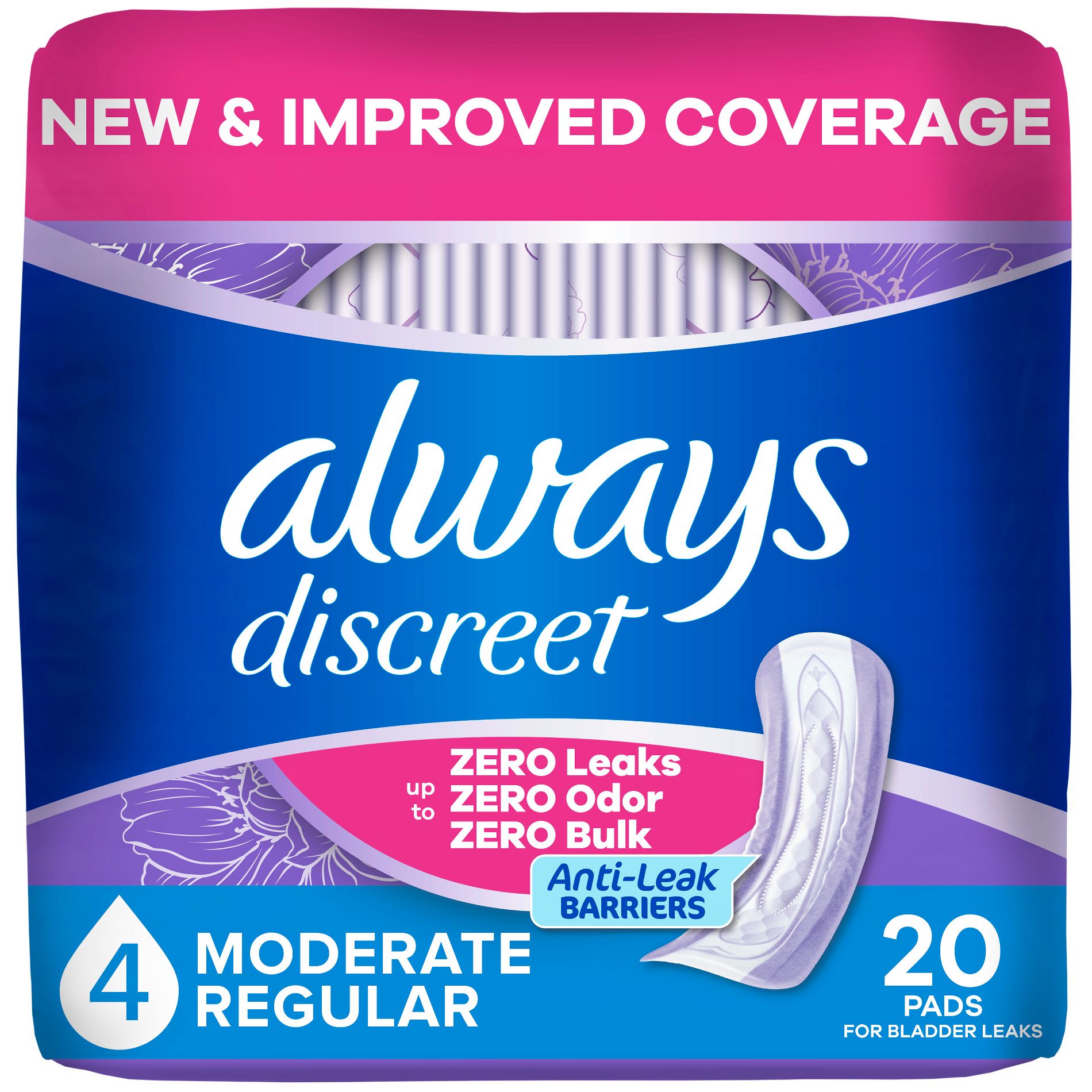 Always Discreet Incontinence & Postpartum Incontinence Pads for Women - Moderate Absorbency - Size 4