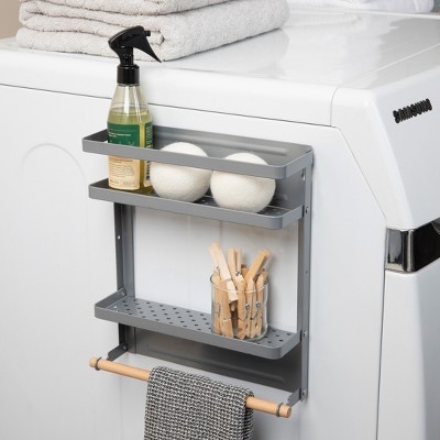 Gray Metal Magnetic Organizer with Towel Rack and Shelves