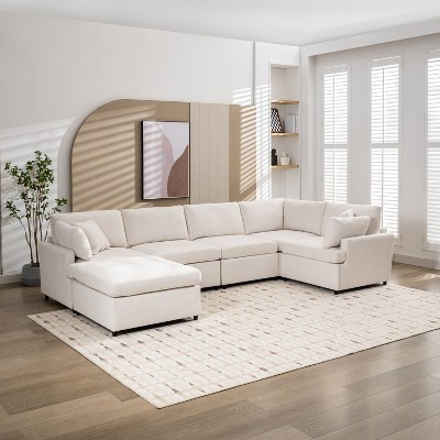 6-Seater Modern U-Shape Sectional Sofa with Removable Ottomans for Living Room, Indoor Furniture - Maison Boucle