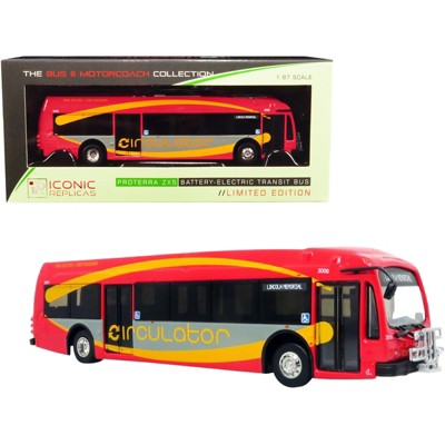 Proterra ZX5 Battery-Electric Bus Lincoln Memorial Washington D.C. Red & Gray w/Yellow 1/87 HO Diecast Model by Iconic Replicas