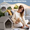 NAYSAYE Dog House Cat House Indoor Outdoor Weather-Resistant Resin Pet Shelter for Patio, Porch, Living Room Feral Cat Dog, Brown, 23.43"*22.64"*22.8" - 2 of 4