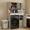 ORRD Over-Washer & Dryer Storage Cabinet with Laundry Basket, 4 Doors, Drawer & Adjustable Shelves, Antique White - 4 of 4