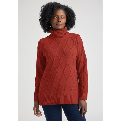 Jessica London Women's Plus Size Cable Turtleneck Sweater