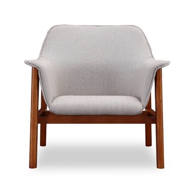 Mid Century Grey Linen & Walnut Wood Accent Chair Set