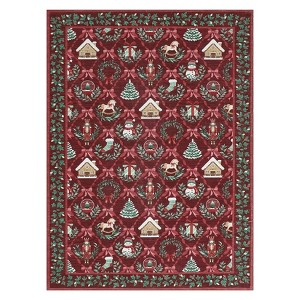 67×156 “Holiday Lights” ViNTAGE RUG 2'x3' Red Christmas Area Rug, Vintage Holiday Rug with Nutcracker