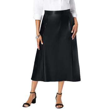 Jessica London Women's Plus Size Faux Leather Midi Skirt