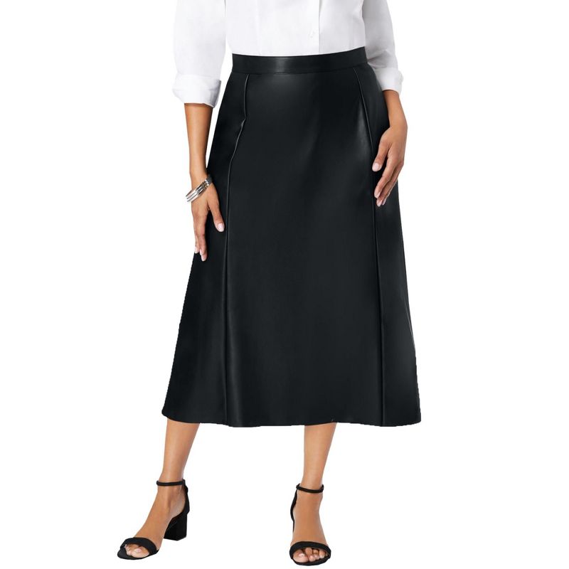 Jessica London Women's Plus Size Faux Leather Midi Skirt, 1 of 2