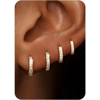 Small Gold Silver Hoop Earrings Set for Women -14K Gold Plated Earring Stack Cartilage Multiple Piercing Lightweight 4Pairs