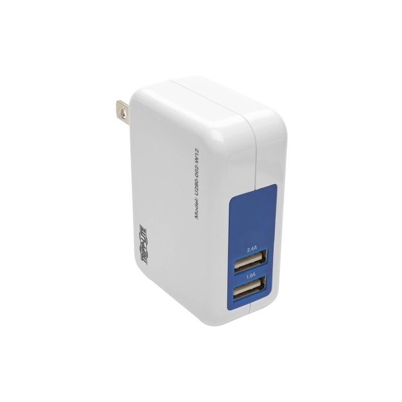 Tripp Lite Dual Port USB Tablet Phone Wall Travel Charger 5V / 1.0/2.4A - 5 V DC Output Voltage - 2.40 A Output Current, 1 of 5