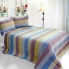Slickblue Full/Queen Cotton Quilt Set, 3PC, Rainbow or Blue Stripe Design, Reversible, Includes Two Shams - 2 of 4