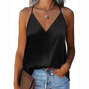 Zeagoo Silk Satin Cami for Women V Neck Sleeveless Tank Tops Raceback Blouse Casual Shirts - 1 of 4