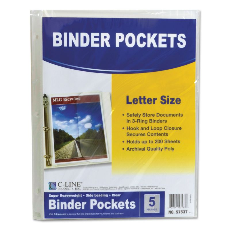 C-Line Poly Binder Pockets 11 1/2 x 9 1/4 Clear 5/Pack 57537, 4 of 7