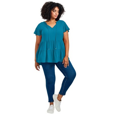 Avenue Women's Plus Size Lani Flutter Sleeve Tiered Top