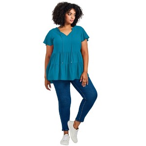 Avenue Women's Plus Size Lani Flutter Sleeve Tiered Top - 1 of 4
