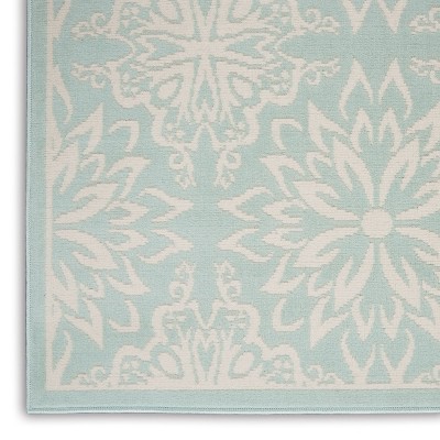 Elegant Ivory/Green Floral Synthetic 5'3" x 7'3" Easy-Care Rug