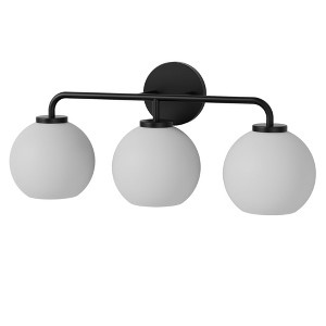 DORESshop 3-Light Black Vanity Light with Frosted Striped Globe Shades, E26 Base, Non-Integrated Bulbs, Modern Round Wall Fixture - 1 of 4