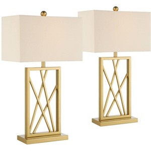 360 Lighting Claudia 26 1/2" Tall Open Metal Base Modern Glam Luxury Table Lamps Set of 2 Gold Finish White Shade Living Room Bedroom Bedside - 1 of 4