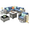 XIZZI 9-Piece Wicker Outdoor Patio Fire Pit Sectional Sofa Set with Cushions, All Weather Conversation Couch Set and Swivel Rocking Chairs - 2 of 4
