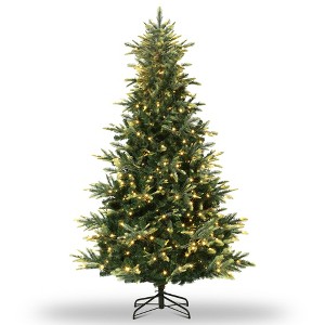 Pre-lit Artificial Christmas Tree w/Incandescent Warm White Lights,Snow Flocked Full Prelighted Xmas Tree Automatic Branch Tips,Foldable Stand - 1 of 4