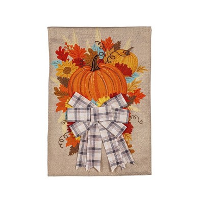 Evergreen Garden Flag Pumpkin and Bow Burlap Double Sided Indoor Outdoor Decor 18" x 12.5"