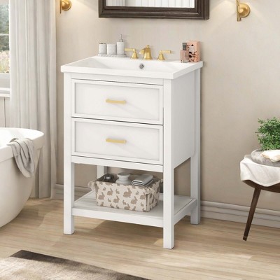NicBex 24" Bathroom Storage Cabinet with Sink, Bathroom Vanity, 2 Spacious Drawers and 1 Open Shelf for Bathroom