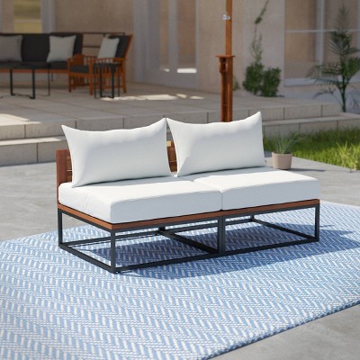 Wintif Modular Outdoor Loveseat with Cushions - White/Black/Natural - Aiden Lane