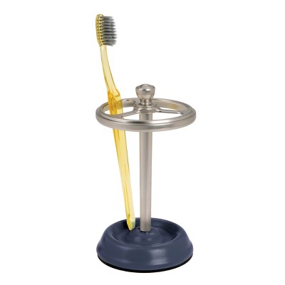 Matte Navy and Brushed Nickel Ceramic Toothbrush Holder