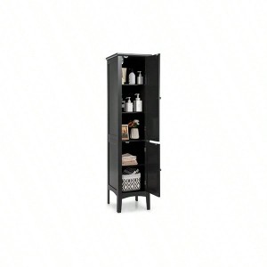 Tall Bathroom Storage Cabinet 5 - Tier Freestanding Linen Tower with 2 Doors Wooden Side Organizer Narrow Slim - 1 of 4