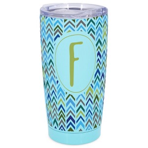 Elanze Designs F Monogram Herringbone Arrows Wrap-Around Design 20 Ounce Stainless Steel On-The-Go Coffee Mug, Thermal Travel Tumbler with Leak - 1 of 4