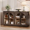 Arched Sideboard Buffet Cabinet with Glass Doors, Cabinet with Adjustable Shelves, Cabinet with Wood Frame and Oak Veneer-Coolbibila - 2 of 4