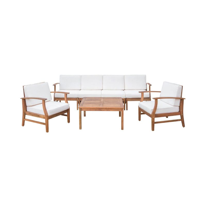 Perla 7pc Acacia Wood Sofa &#38; Club Chair Set - Teak/Cream - Christopher Knight Home, 3 of 5