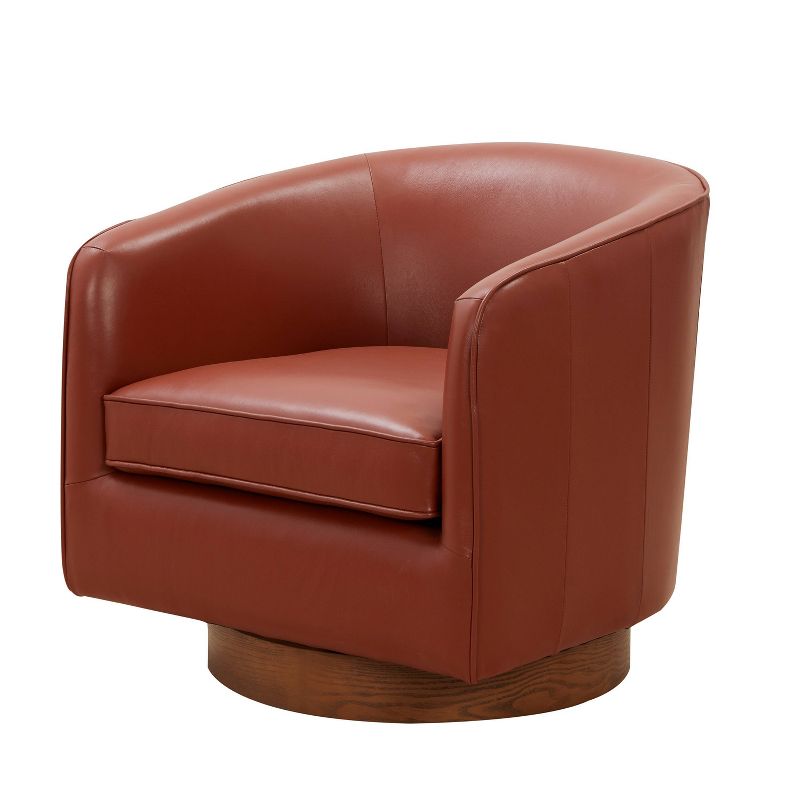 Comfort Pointe Taos Top Grain Leather Wood Base Swivel Accent Chair, 1 of 14