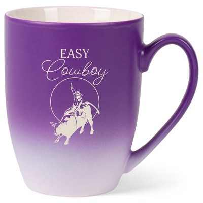 100 North Bull Rider 10 Ounce Purple and White Two Toned Ombre, Comfortably Fits Your Hands, Ceramic Tea Coffee Cup Mug, Easy Cowboy