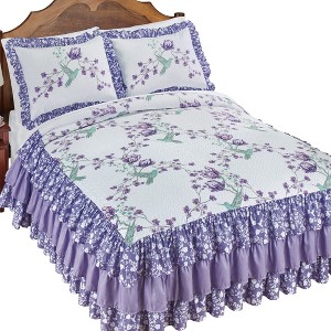 Collections Etc Hannah Floral Trellis Hummingbird Triple Ruffle Bedspread - 1 of 3