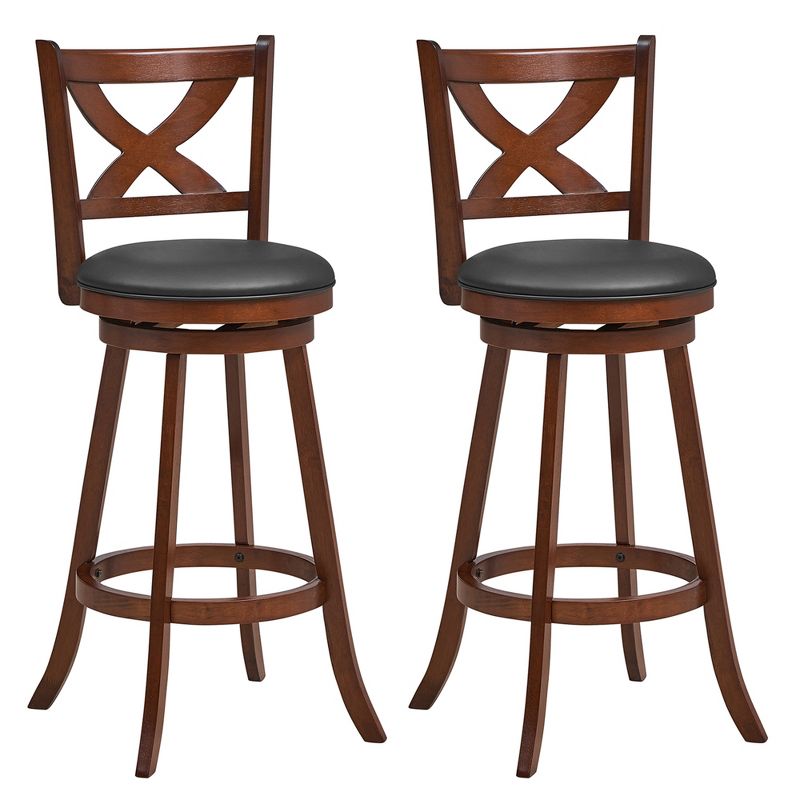 Costway Set of 2 Bar Stools  Classic Counter Height Swivel Chairs for Kitchen Pub, 1 of 9
