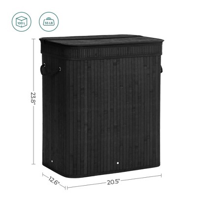 Black Bamboo Foldable Laundry Hamper with Lid and Handles