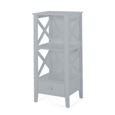 FONTOI Storage Rack with 1Darwer, Bathroom Rack with Cottage-side Cross Frame and Silver Knob, Gray, 15.75"*36.5"*12.5"
