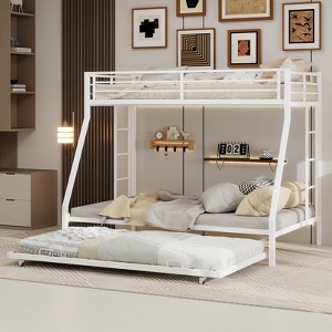 SeaCamel High Stability Square Tube Bunk Bed - Full Size  Black, Ladder & Rolling Trundle for Home/Dorm/Guest Room - 1 of 4