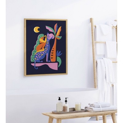 18" x 24" Sylvie Girl On Cheetah Framed Canvas Wall Art by Rachel Lee Natural - Kate and Laurel