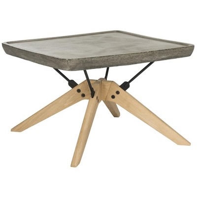 Delartin 22" Square Concrete and Oak Coffee Table in Dark Grey