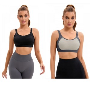 INSPIRE CHIC 2 Pcs Women's Contrasting Colors Adjustable Straps Workout Fixed Cup U Back Sports Bras - 1 of 4