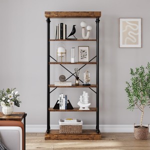 Bookshelf, 6 Tier Industrial Bookcase - 73.6¡±x31.5¡±x11.8¡± Tall Rustic Vintage Wood Shelves for Bedroom/Home Office/Living Room - 1 of 4