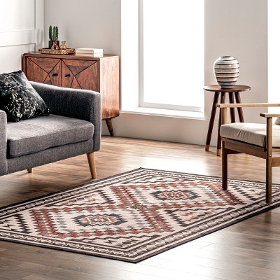 Beige 4' x 6' Reversible Synthetic Medallion Area Rug