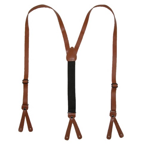 Braided Leather Suspenders - Tan Button-on