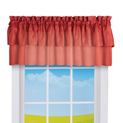Collections Etc Semi-Sheer Tiered Rod Pocket Window Valance Valance Burgundy