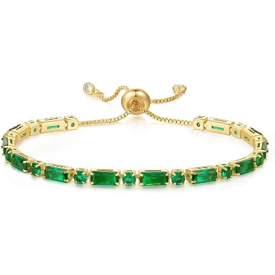 Tennis Bracelet for Women, 14K Gold Plated Cubic Zirconia Adjustable Slider Bracelets Trendy Jewelry Gift