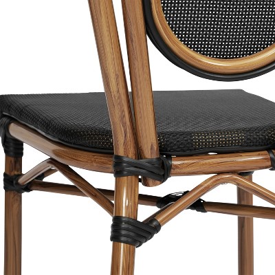 Set of Two Black and Natural Aluminum Bistro Chairs