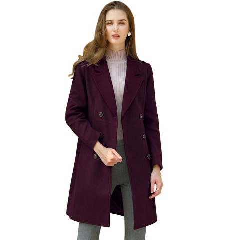 INSPIRE CHIC Women's Double Breasted Notched Lapel Winter Long Coat Purplish X-Small